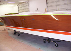 A Riva Super Aquarama being finished